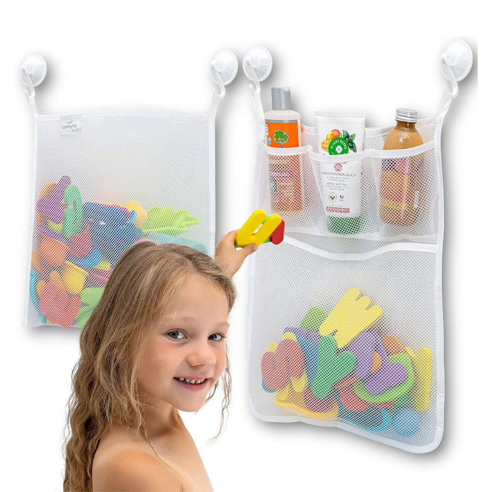 Untitled design - 2026-07-25T061426.405 2 x Mesh Bath Toy Organizer + 8 Ultra Strong Hooks - Image 1