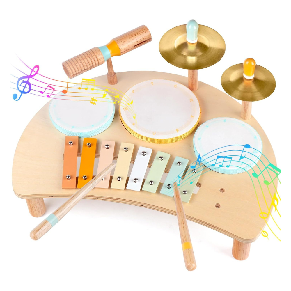 Untitled design - 2026-07-25T062832.771 Kids Drum Set, Montessori Toys Wooden Musical Instruments for Baby Toddlers - Image 1